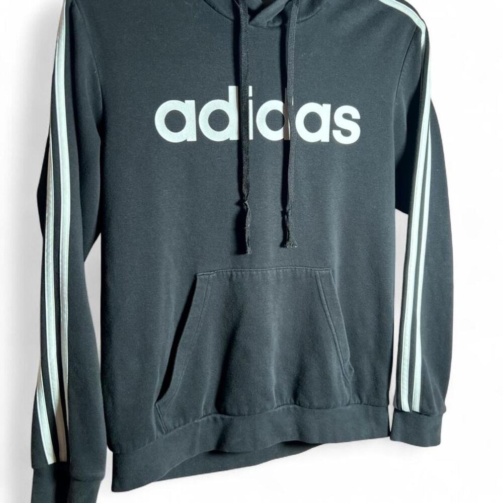 Adidas Black Striped Sleeve Pullover Hoodie Unisex Size Medium